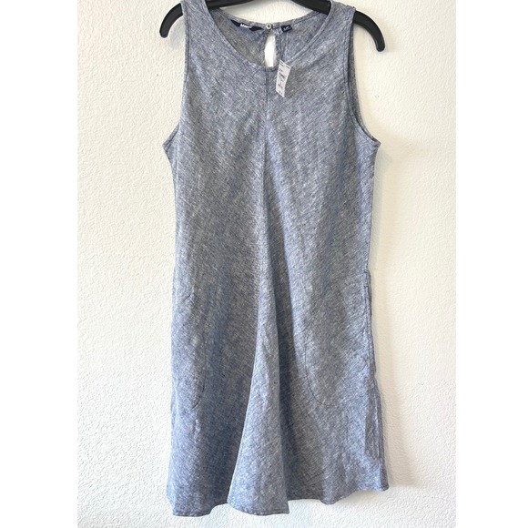 Lands' End Dresses & Skirts - Lands End Preppy Coastal SZ LP Indigo Blue 100% Linen Sleeveless Swing Dress NWT
